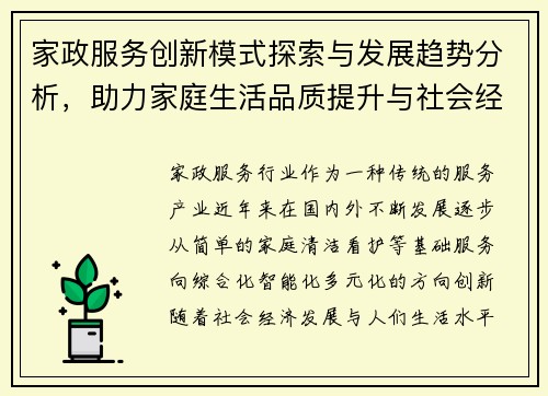 家政服务创新模式探索与发展趋势分析，助力家庭生活品质提升与社会经济发展